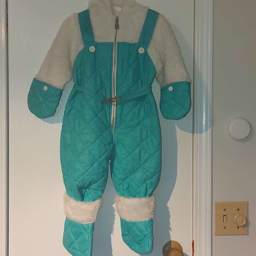Vtg Teal and White Baby Snowsuit size 24 Months